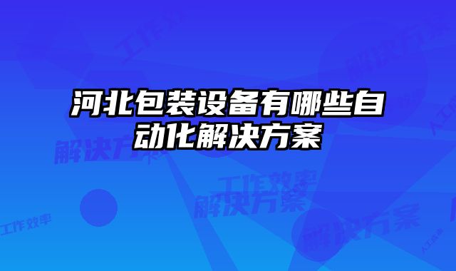 河北包裝設備有哪些自動化解決方案